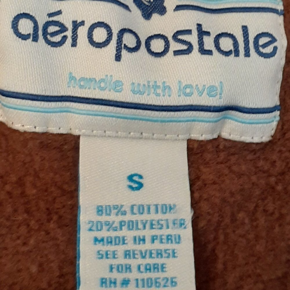 "AEROPOSTALE" LOVE, PEACE, JOY, HAPPINESS Fleece Hoodie, Brown  Size S - Picture 5 of 6